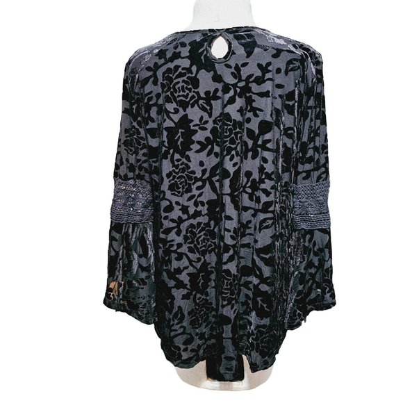 Stem & Vine velvet burnout top XL roses print sheer lace Black - Picture 2 of 13